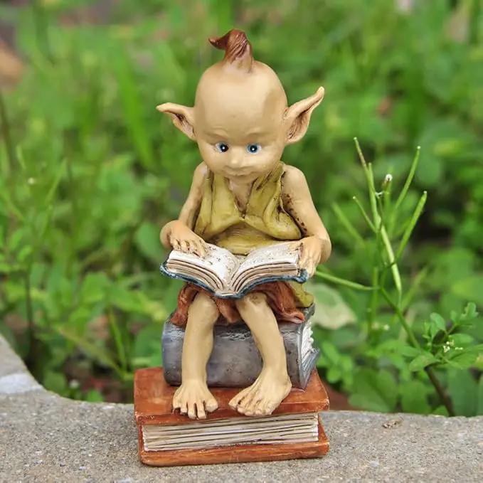 Top Collection Miniature Fairy Garden and Terrarium Statue, Garden Pixie Elf Reading Book by GreenHaven Gardens