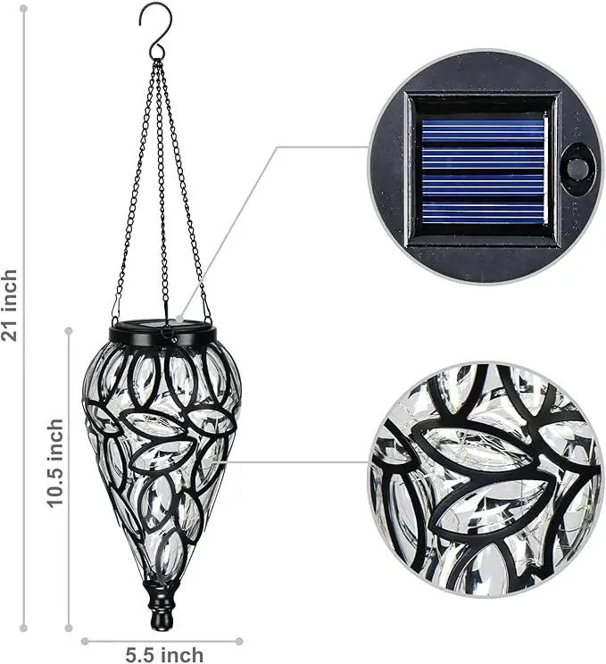 Outdoor Plastic Solar Hanging Lantern, 15 Cool White LEDs Twinkle Effect Tear-Shaped Hanging Lantern Decor Garden Decorative Solar Lights for Backyard, Patio and Lawn by GreenHaven Gardens