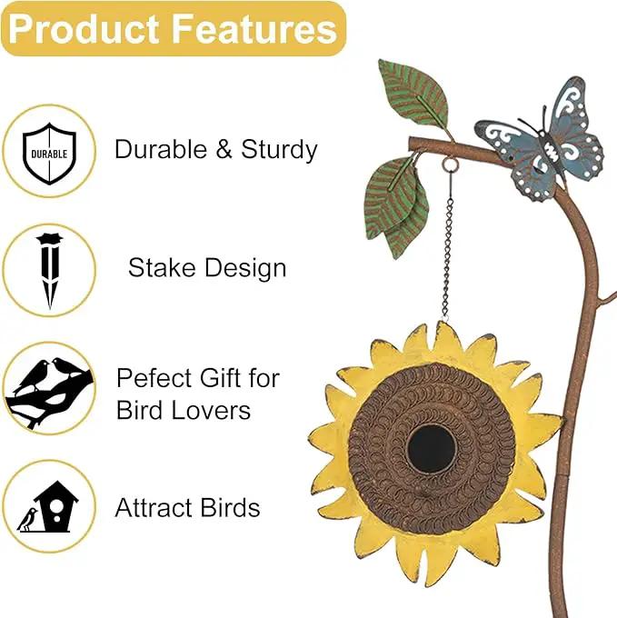 BAYN 57” Bird Houses Stake for Outside, Metal Wild Bird Feeder Birdhouse Stake Pole with Sunflower Design Outdoor Decorations for Patio, Backyard, Garden by GreenHaven Gardens