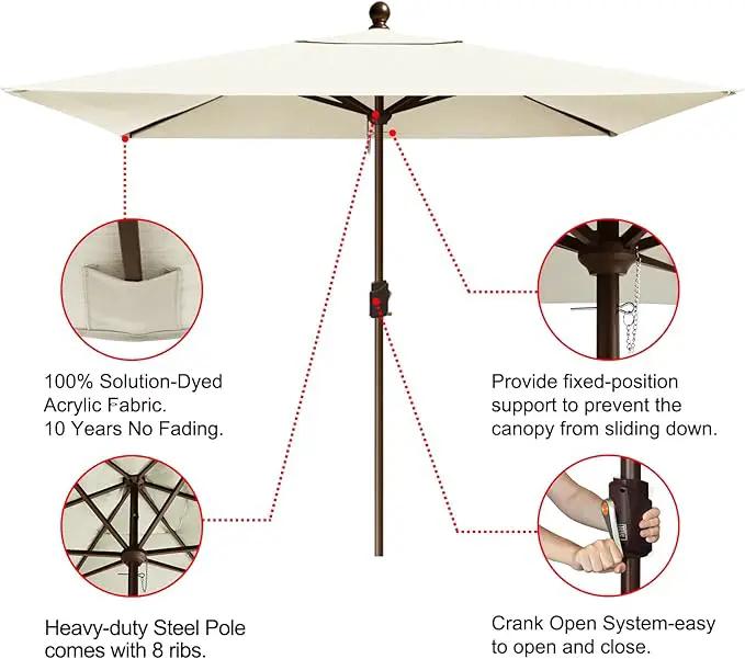 EliteShade USA 10-Year-Non-Fading 6.5x10Ft Rectangular Market Umbrella Patio Umbrella Outdoor Table Umbrella with Ventilation, Natural by GreenHaven Gardens
