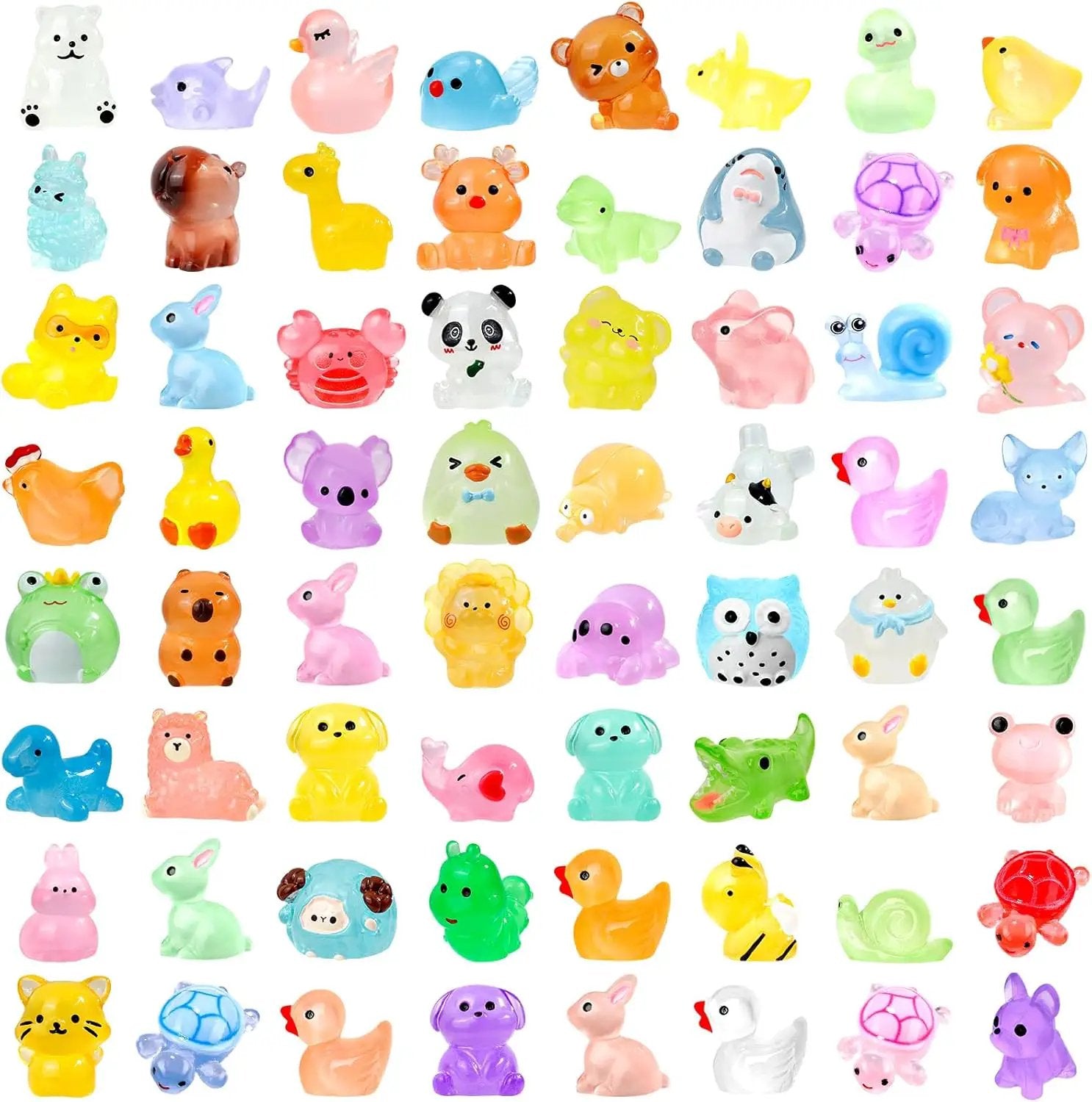 80 Pcs Luminous Mini Resin Animals 80 Styles Tiny Little Glow in The Dark Animal Figures to Hide Miniature Ducks Figurines for Party Favors DIY Fairy Garden Dollhouse Micro Landscape Aquarium Decor by GreenHaven Gardens