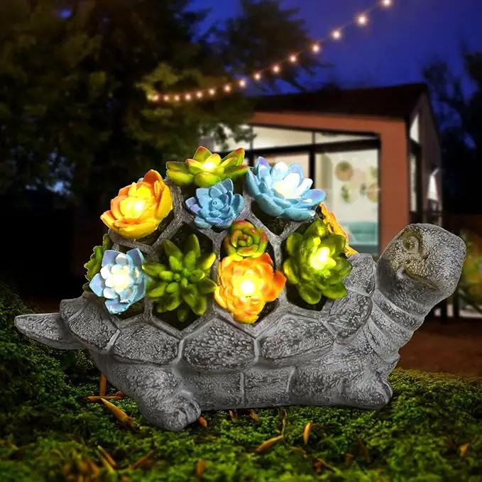 SIX FOXES Solar Garden Outdoor Statues Turtle with Succulent LED Lights - Large Size XXL(10.2×4.3×5.9 inches), Gifts for Mothers Day Mom Gifts for Women Grandma Wife by GreenHaven Gardens