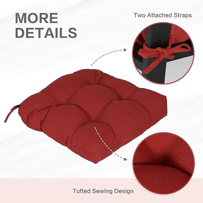 Aoodor 19" x 19" x 5" Tufted Outdoor Chair Cushions, Water Resistant & Fade Resistant Polyester Dining Chair Pads with 2 Straps for Patio Furniture, Set of 2 by GreenHaven Gardens