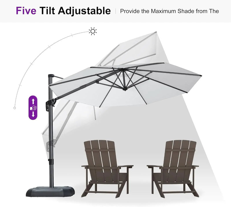 PURPLE LEAF 10 Feet Patio Umbrella Outdoor Cantilever Round Umbrella Aluminum Offset Umbrella with 360-degree Rotation for Garden Deck Pool Patio White by GreenHaven Gardens