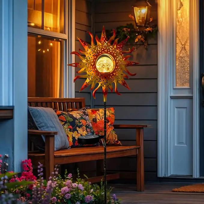TAKE ME Sun Solar Lights Garden Outdoor Waterproof Metal Stakes for Patio Yard Walkway LawnPatio Mothers Day Gifts Mom Wife Grandma (Red Sun) by GreenHaven Gardens