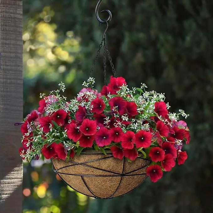 4 Pack 14 Inch Hanging Flower Baskets for Outdoor Plants Large Metal Wire Planters with Coco Liner Pot for Home Planting Black Watering Plant Holders for Outside Garden by GreenHaven Gardens