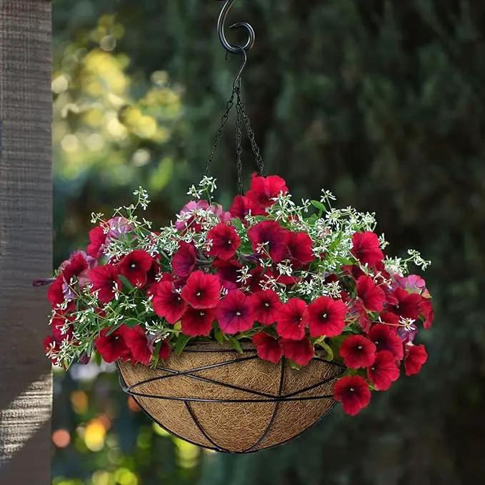 4 Pack 12 Inch Hanging Planters for Outdoor Plants Metal Watering Flower Baskets with Coco Liner for Hanging Pot Round Plant Holders Planter for Outside Garden Decoration by GreenHaven Gardens