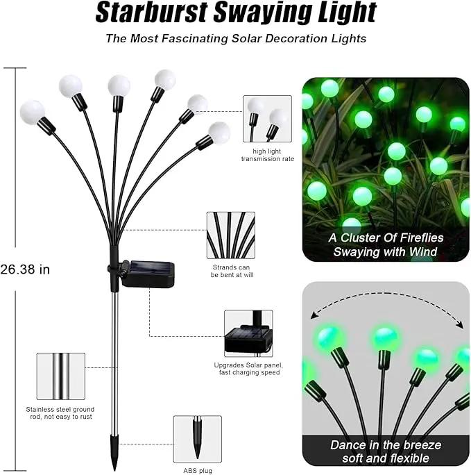 Solar Firefly Light, Christmas Lights for Outside Decorations, 4 Pack 24 LED Green Solar Garden Lights, Outdoor Waterproof Garden Decor for Yard Patio Pathway Lawn Christmas by GreenHaven Gardens