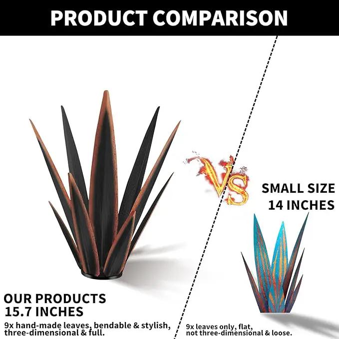 Large Tequila Rustic Sculpture, Rustic Metal Agave Plants for Outdoor Patio Yard, Home Decor Hand Painted Metal Agave Garden Yard Statue, Outdoor Lawn Ornaments Yard Stakes (Black - M) by GreenHaven Gardens