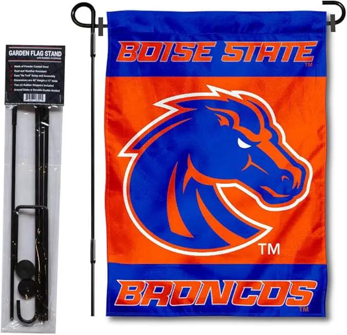 College Flags & Banners Co. Boise State Broncos Garden Flag with Pole Stand Holder by GreenHaven Gardens