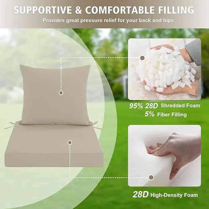 24x24 Inch Outdoor Cushions for Patio Furniture, Waterproof Outdoor Chair Cushions w/Fade-Resistant, Removable & Machine-Washable Covers, Deep Seat Sofa/Couch Pad Replacement – Set of 4, Cream by GreenHaven Gardens