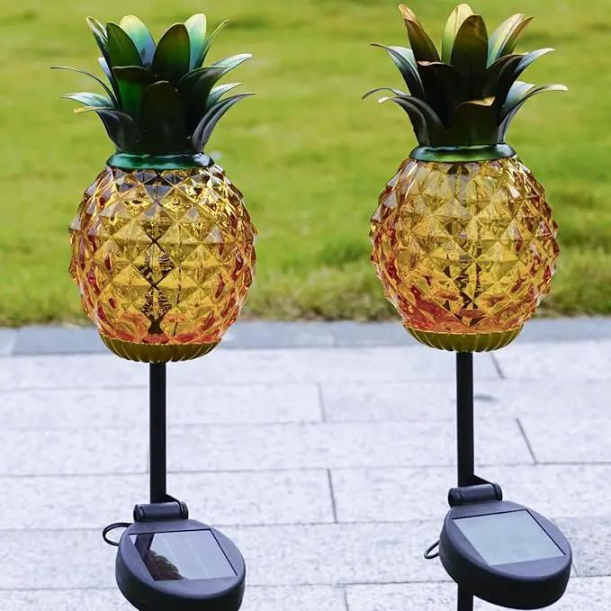 Solar Lanterns Outdoor Waterproof Glass Pineapple Garden Decor, Hanging Solar Stake Lights Yard Art, Outside Patio Decorations Gardening Birthday Gifts for Mom Grandma Women, 2 Pack by GreenHaven Gardens