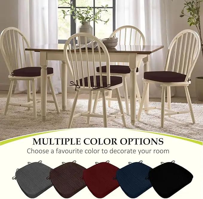 Chair Cushions for Dining Chairs, Indoor Chair Cushions with Ties，Waterproof Chair Pads Set of 4, Brown, 17x16x2.5 Inch by GreenHaven Gardens