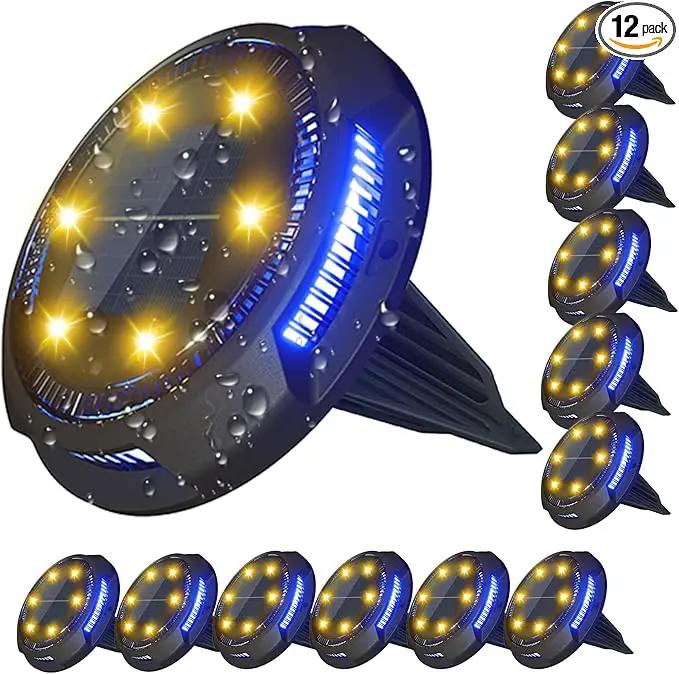 GREPRO Solar Ground Light, 12 Packs 10 LED Solar Outdoor Lights Waterproof for Outdoor Garden Light Solar IP65 Waterproof Warm White Garden Lights Solar for Lawn/Driveway/Walkway/Patio, Black by GreenHaven Gardens