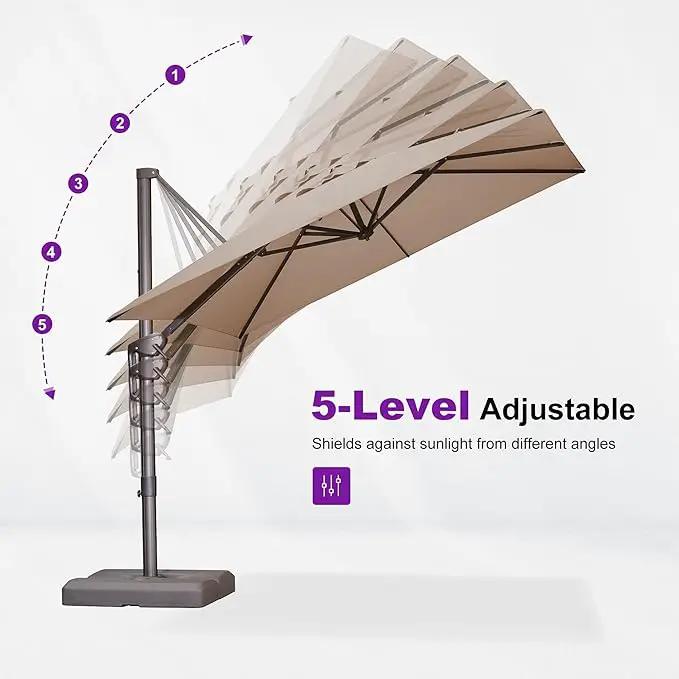 PURPLE LEAF 9' X 11.5' Rectangle Cantilever Umbrella Patio Umbrella Outdoor Aluminum Offset Hanging Umbrella with 360-degree Rotation for Pool Garden Backyard Deck, Taupe by GreenHaven Gardens