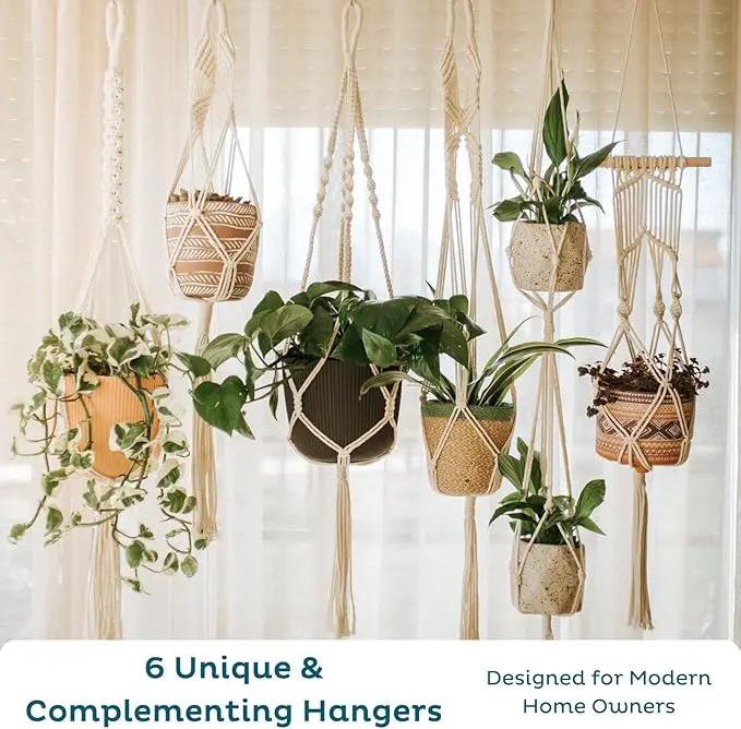 Nook Theory 6-Pack Macrame Plant Hanger - 12 Ceiling Hooks - Plant Hanger Indoor - Hanging Plant Holder - Hanging Planters for Indoor Plants - Boho Plant Hanger - Plant Hangers Indoor (Cream) by GreenHaven Gardens