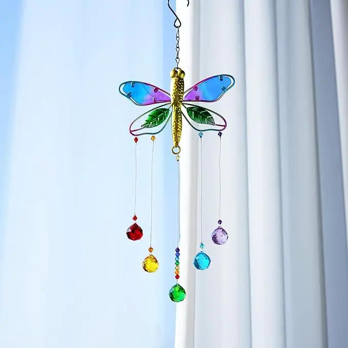 Dragonfly Hanging Crystal Suncatcher Ornament Window Garden Decor Rainbow Maker Prism Pendant by GreenHaven Gardens