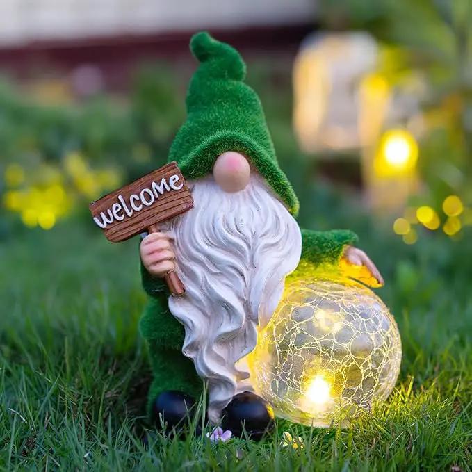 Gnome Garden Statue Figurine Decor with Solar Lights, Outdoor Garden Succulent Ornaments Waterproof Decoration for Outside Patio Yard Lawn Decor by GreenHaven Gardens
