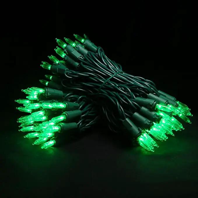 Green LED Christmas Lights - 100 Count Green Christmas String Lights for Tree, Party, Holiday, Indoor and Outdoor St. Patrick's Day Decorations, 33 Feet Green Wire, UL Certified, Connectable by GreenHaven Gardens