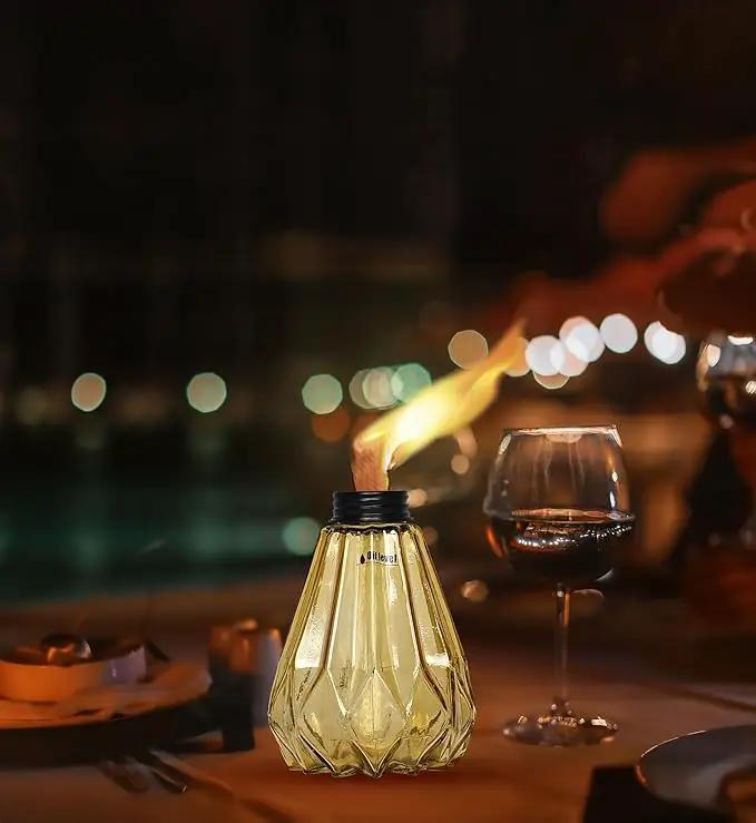 Deco Window Pack of 3 Table Torch for Indoor Outdoor Citronella Oil Tabletop Glass Lamp Landscape Yellow Lantern with Fiberglass Wick & Cap for Garden Patio Yard Party Decor Light by GreenHaven Gardens