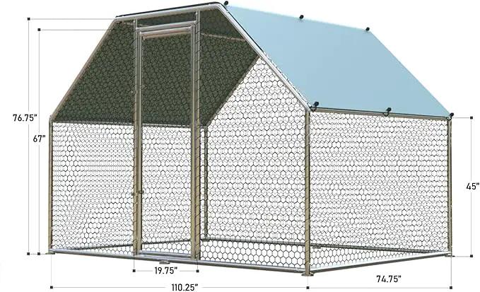 1.26’’ Large Metal Chicken Coop Walk in, Chicken Pen for Chickens, Outdoor Chicken Runs Coops Dog Kennel, Flat Roofed Chicken Runs for Yard with Anti-Ultraviolet Cover (9.2’L x6.2’W x6.4’H) by GreenHaven Gardens