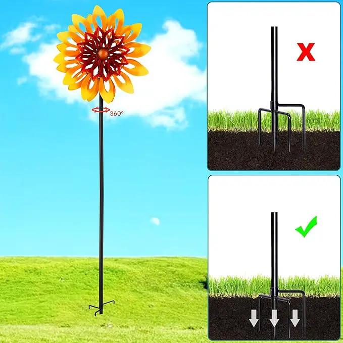 Sunflower Wind Spinners, 360 Degrees Swivel Metal Wind Sculptures, 62" Garden Pinwheels for Yard Lawn Patio Decor by GreenHaven Gardens