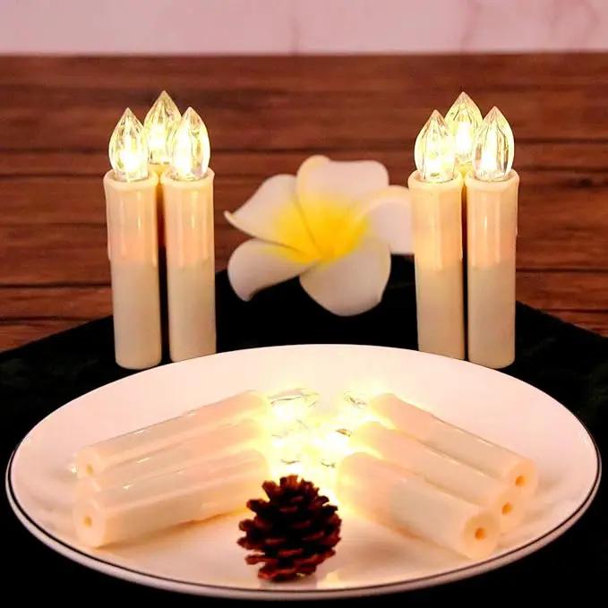 Set of 10 Ivory Flameless Window Candles, 4”H Battery Operated LED Flickering Taper Candles with Remote and Timer, Warm White Candlelight, Ideal for Chandelier/Birthday/Christmas/Party Decor