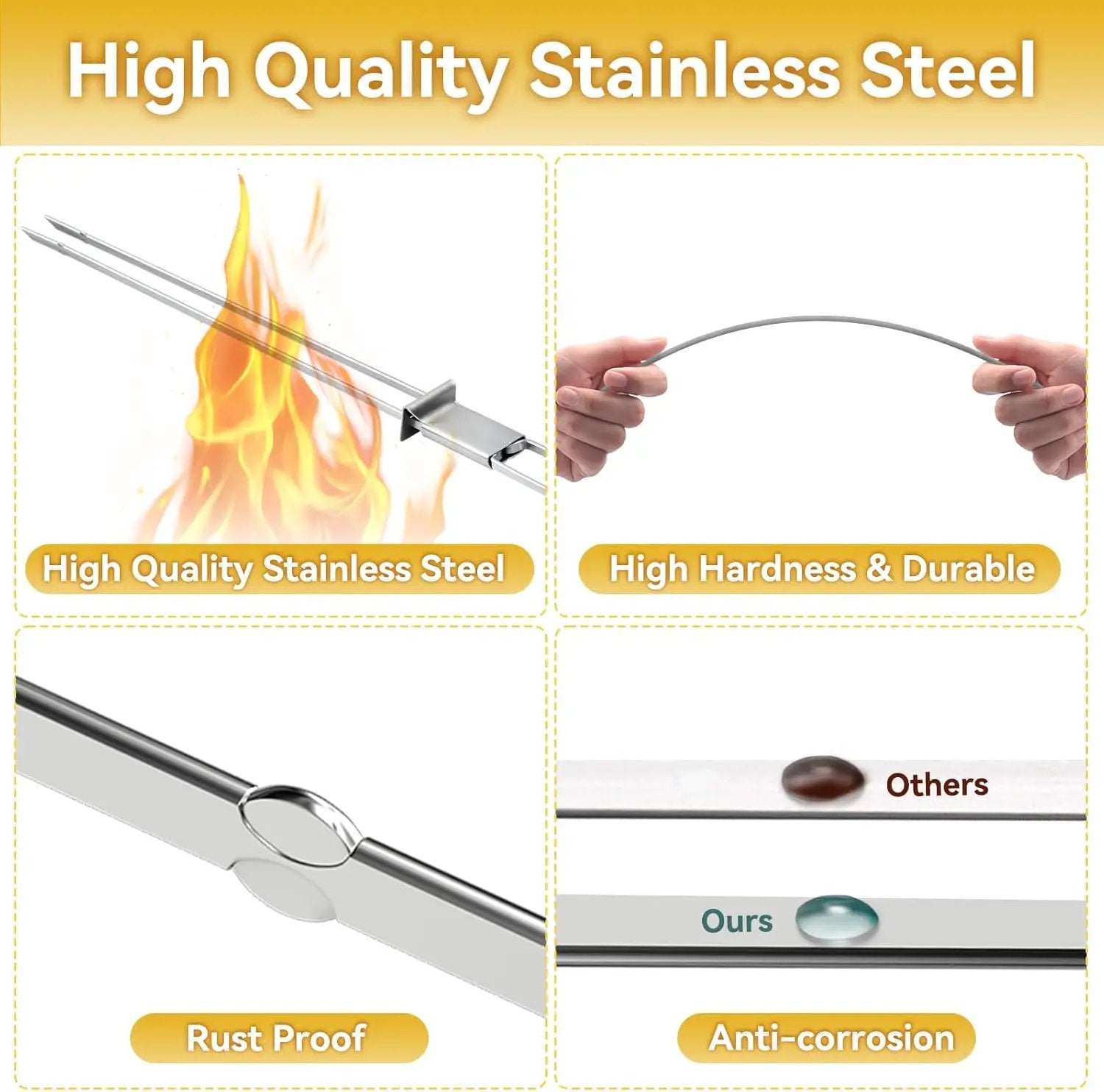 Skewers for Grilling - 13" Kabob Skewers with Push Bar Double Pronged Anti-Roll Metal Skewer for Kabobs, Stainless Steel Reusable BBQ Skewer for Grilling,Ideal for Meat Shrimp Vegetable 6pcs by GreenHaven Gardens