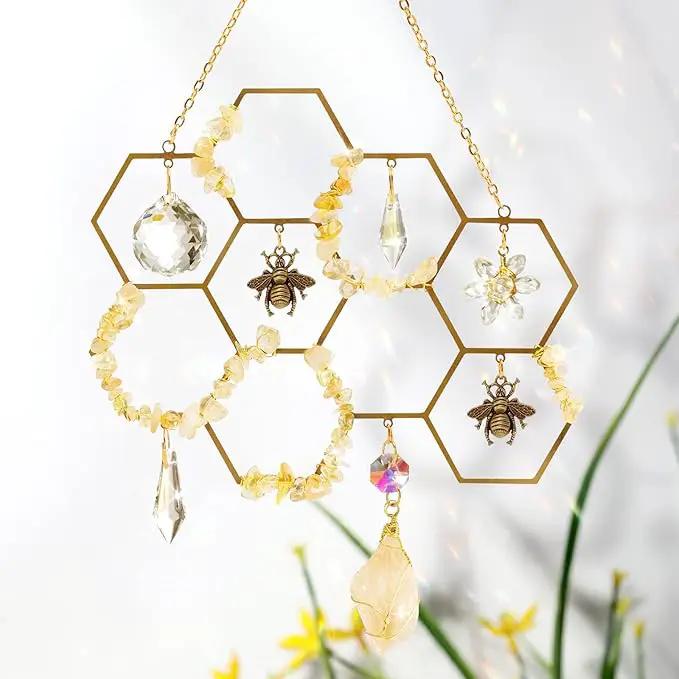 Tuitessine Crystals Suncatcher Window Hanging Bumble Bee Decor Honeycomb Light with Crystal Glass Prisms Hive for Home Indoor Outdoor Catcher Garden Ornament Christmas Birthday Gift Ideas by GreenHaven Gardens