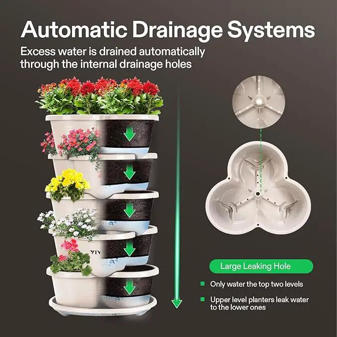 VIVOSUN 2-Pack 5 Tier Vertical Gardening Stackable Planter for Strawberries, Flowers, Herbs, Vegetables, Ivory by GreenHaven Gardens