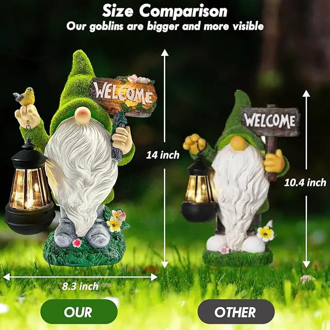 Lovinland Garden Gnome Statue Outdoor Decor Large Flocked Resin Gnome Figurine with Solar Light Holding Lantern Welcome Sign Garden Yard Decorations Dwarf Sculpture for Outside Patio Porch Lawn Decor by GreenHaven Gardens