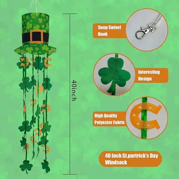 St. Patrick Windsock 40 Inch Holiday Wind Socks for Yard Seasonal Windsocks St Patricks Day Decorations Outdoor Clearance by GreenHaven Gardens