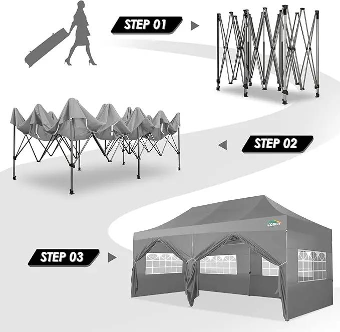 COBIZI 10x20 Canopy with Sidewalls, Heavy Duty Party Tent Pop up carpas para Fiestas, Tents for Parties, Wedding, Outdoor Ez up Foldable Portable Canopy Tent with Wheeled Bag, Grey(Windproof Upgrade) by GreenHaven Gardens