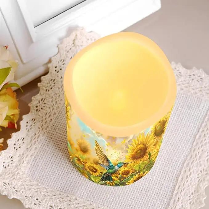 Ystardream Operated Candles with Flickering Flame Flameless Taper Candles Flickering Operated Electric Pillar Candle LED Candle for Indoor Outdoor Home Decor Hummingbird Sunflower by GreenHaven Gardens
