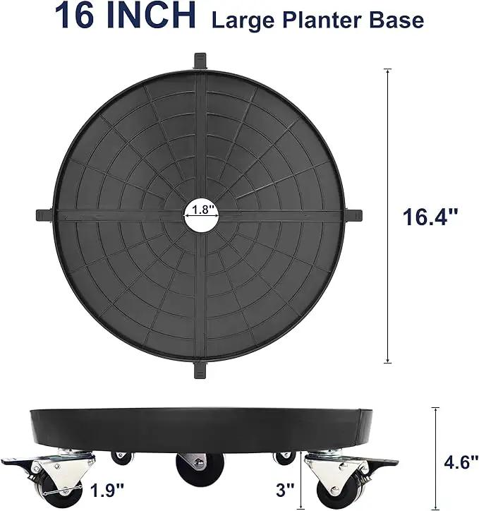 16 Inch Plant Caddy with Wheels Outdoor Indoor 2 Pack, Large Rolling Plant Stand for 500lb Heavy Duty Flower Pots, Round Plant Rollers Lockable Potted Planter Dolly, Black by GreenHaven Gardens