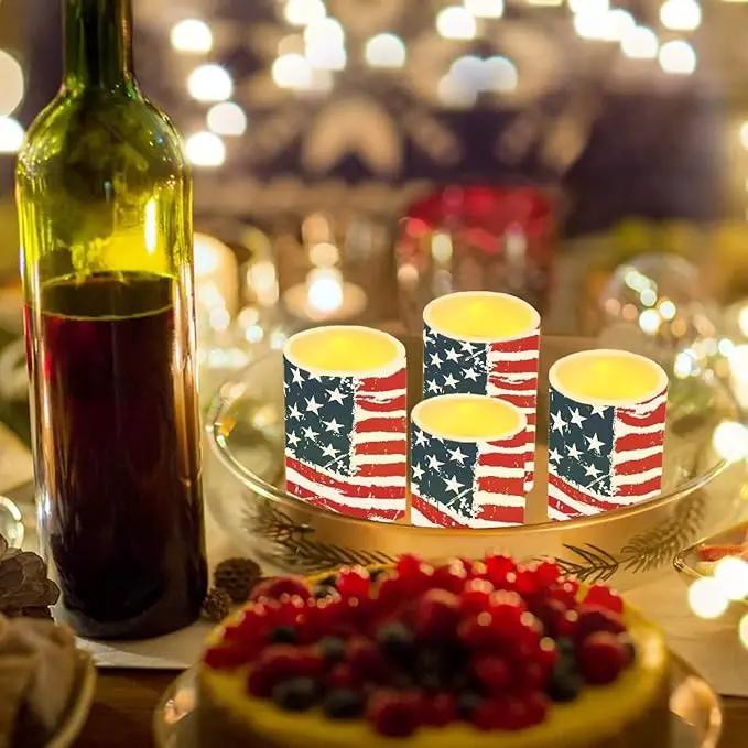 Flameless Electric Candles Decoration Lamp with Remote Timer Control Long Lasting for Fourth of July Party Decoration Home Indoor Outdoor Decor Pack of 4, American Flag Fashion by GreenHaven Gardens