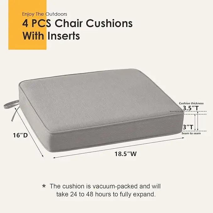 Outdoor Sunbrella Square Corner Seat Cushion, 18.5"x16"x3", Set of 4, Non Slip Outdoor Seat Cushion Pads with Removable Cover for Patio Furniture, Garden Yard Lawn, Specrtum Pebble by GreenHaven Gardens