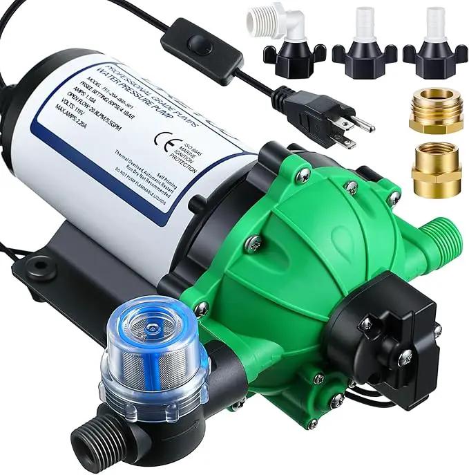 Dreyoo Water Diaphragm Pump, 115V AC, 5.5 GPM, 60 PSI Rated Pressure, 1/2" Threaded MNPT Self Priming Diaphragm Pressure Pump with Pressure Switch for Home, RV, Garden Agricultural Irrigation (Green) by GreenHaven Gardens
