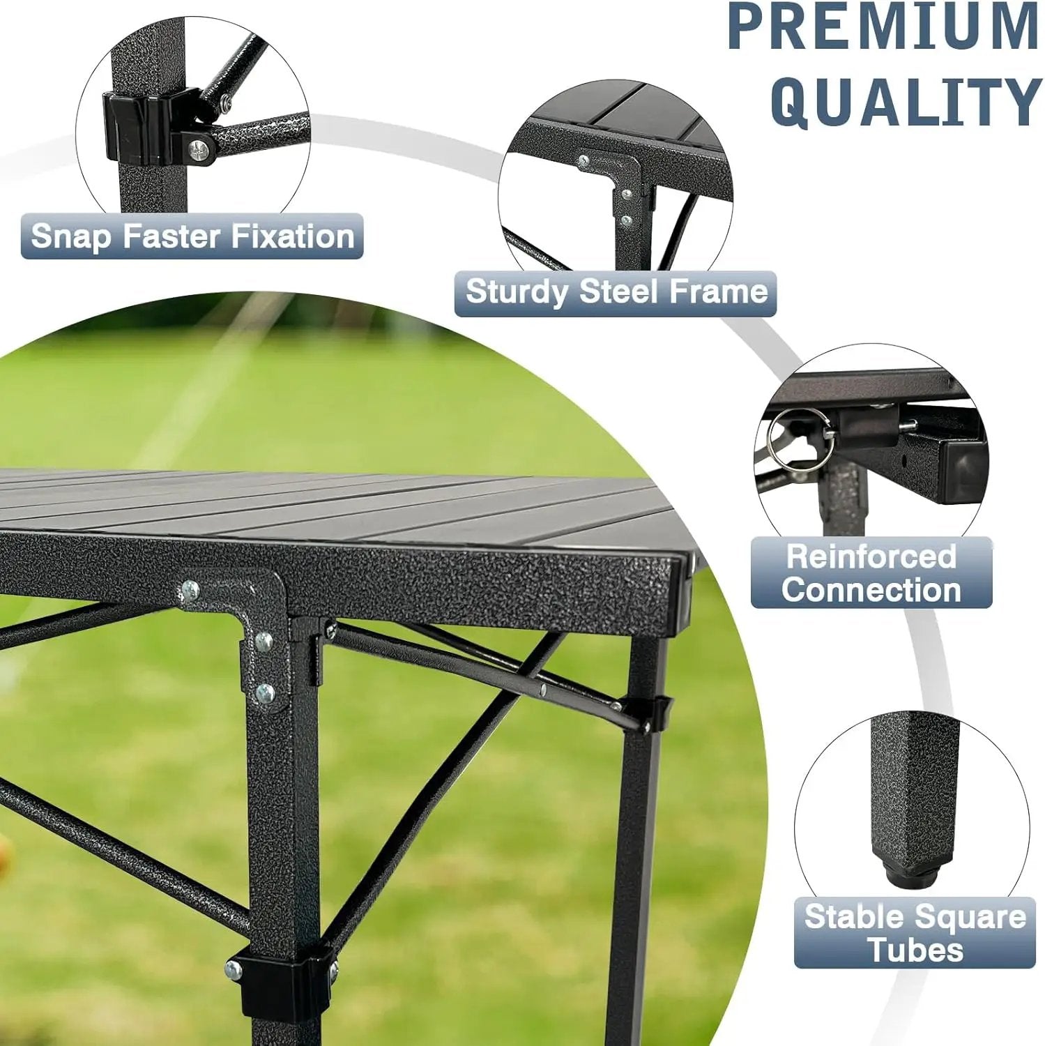 Large Folding Camping Table Aluminum for 5-7 People 55"X27.5" Roll Up Tall Outdoor Portable Table Lightweight with Carry Bag for Picnic BBQ Backyard Beach Black by GreenHaven Gardens