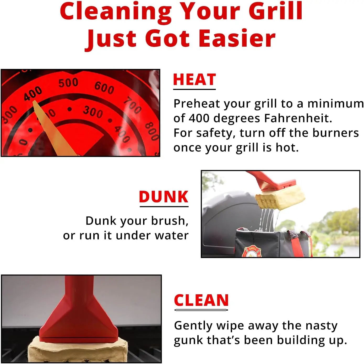 Grill Rescue BBQ Replaceable Scraper Cleaning Head, Bristle Free - Durable and Unique Scraper Tools for Cast Iron or Stainless-Steel Grates, Barbecue Cleaner (Grill Grate Brush with Scraper) by GreenHaven Gardens