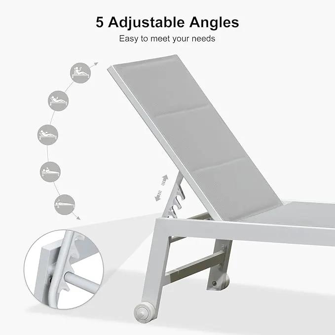 PURPLE LEAF Outdoor Chaise Lounge Set Oversize Adjustable Sunbathing Recliner Extra Wide Lounge Chairs with Side Table for Poolside Beach Outside Patio Aluminum Chaise Lounger Cream by GreenHaven Gardens