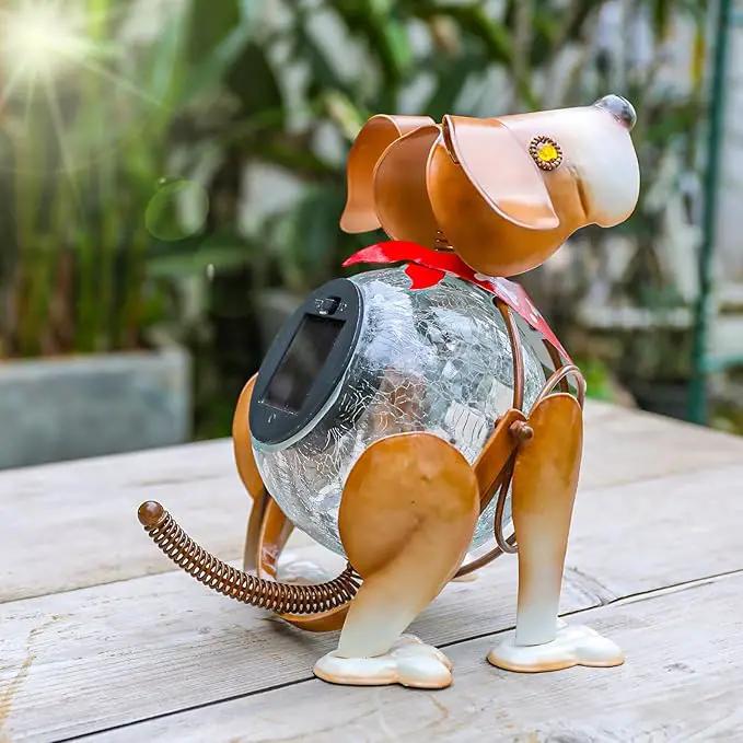MUMTOP Solar Lanterns Outdoor Waterproof LED Crackle Glass Globe Solar Lights Decorative Dog Tabletop Lantern Metal Yard Art for Patio Garden Table Decor by GreenHaven Gardens
