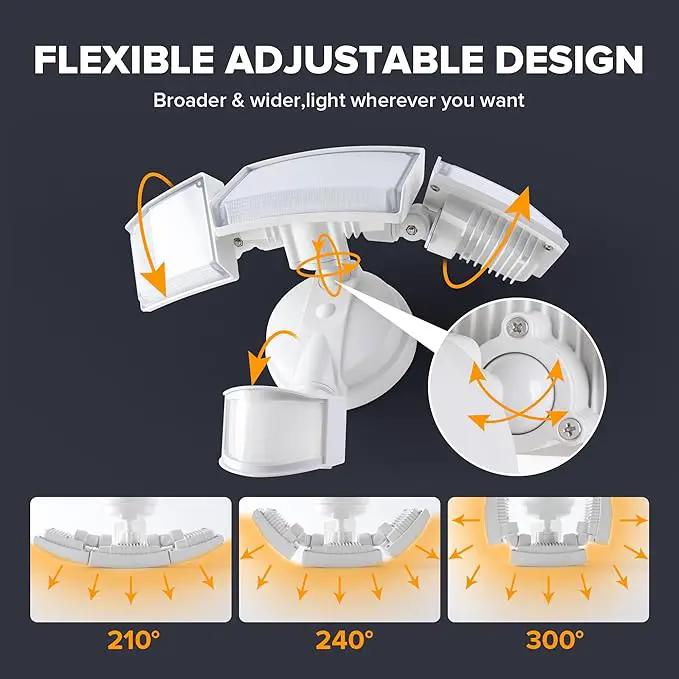 UME 2 Pack 5500LM LED Security Lights Motion Sensor Light Outdoor, 49W, 5000K Daylight, IP65 Waterproof, Dusk to Dawn, 3 Head Motion Detected Flood Light for Garage, Yard, Porch (White) by GreenHaven Gardens