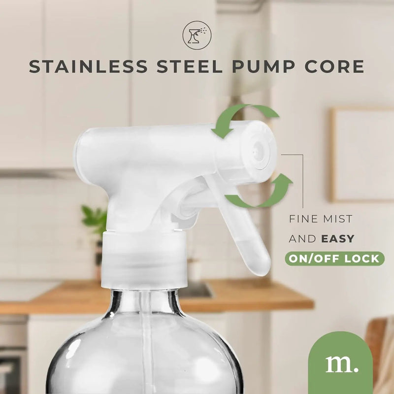 MaisoNovo Glass Spray Bottles for Cleaning - 16.9 fl oz Clear x 2 with 16 Labels by GreenHaven Gardens