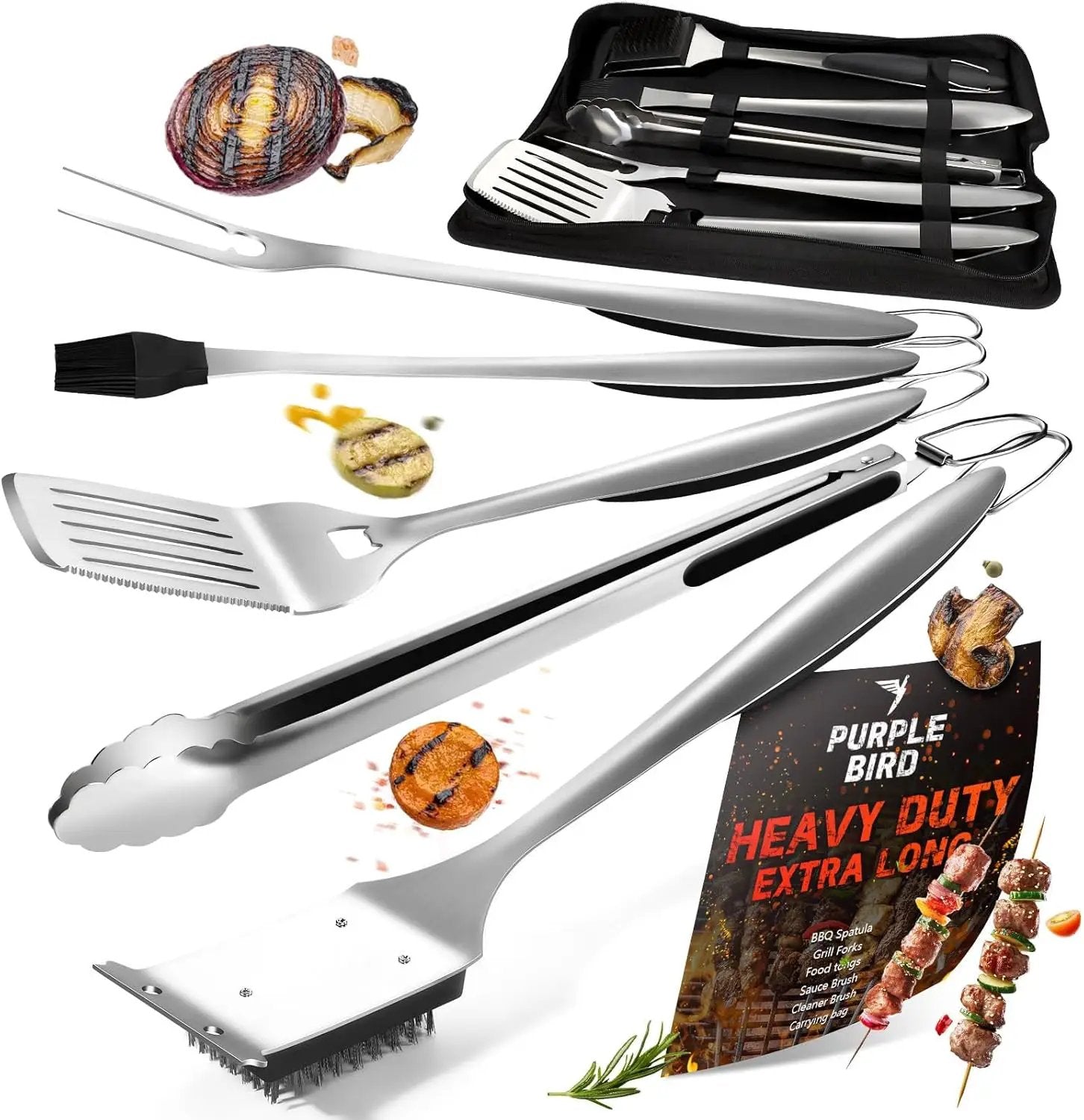 PURPLEBIRD Grill Set for Outdoor Grill 6 pcs - Heavy Duty Grilling Tools Set with Extra Long Handle, Stainless Grilling Accessories for Dad Gifts with Travel Bag, BBQ Utensils Kit for Outdoor Camping by GreenHaven Gardens