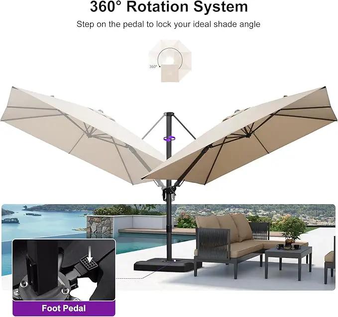 PURPLE LEAF 9.8' X 9.8' Tilting Patio Umbrella with Base Outdoor Cantilever Swivel Square Umbrella with Tilt Aluminum Offset Umbrella with 360-degree Rotation for Garden Deck Pool Patio Beige by GreenHaven Gardens
