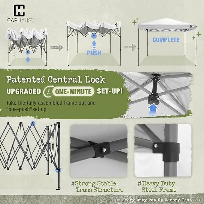 CAPHAUS 12ft x 12ft Patented One-Push Pop Up Outdoor Canopy Tent, Heavy-Duty Commercial Grade w/Central Lock, Portable and Instant Folding Shelter with Wheeled Carry Bag and Weight Bag, Blue by GreenHaven Gardens
