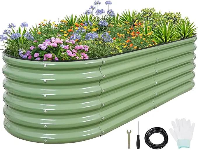 1MORE Galvanized Raised Garden Bed- Planter Garden Boxes Outdoor, Raised Beds for Gardening, 6x2x1.4ft Metal Garden Bed Kit for Vegetables Flower, Planter Raised Bed with Protective Tape & Tools.Green by GreenHaven Gardens
