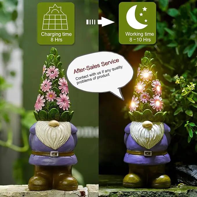 Nacome Solar Garden Outdoor Statues Gnome with Succulent and 7 LED Lights - Lawn Decor for Patio, Balcony, Yard Ornament - Unique Housewarming Gifts by GreenHaven Gardens