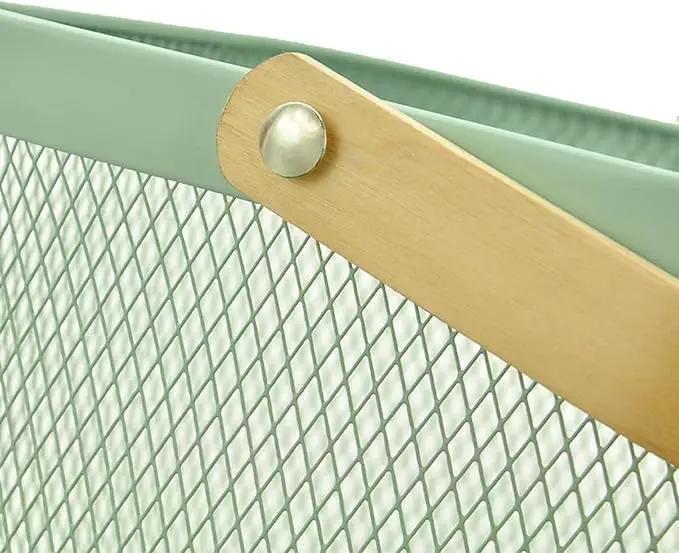 Metal Mesh Steel Basket, Storage Organizer Basket Multi-functional Hanging Kitchen Basket Fruit Basket Bin with Bamboo Handle, 9.84 x 10.2 x 7 inch, Mint Green by GreenHaven Gardens